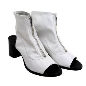NEW Topshop WHITE GENUINE LEATHER 3"HEEL OPEN TOE ZIP FRONT BOOTIES SHOES Sz 42